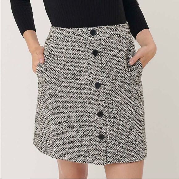 Loft Textured Button Pocket Skirt Tweed Lined size 4 - Picture 1 of 9
